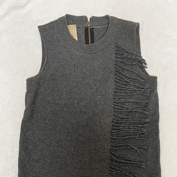 Jo No Fui Wool Blend Sleeveless Tank Dress in Gray With Side Fringe Professional - Picture 2 of 9